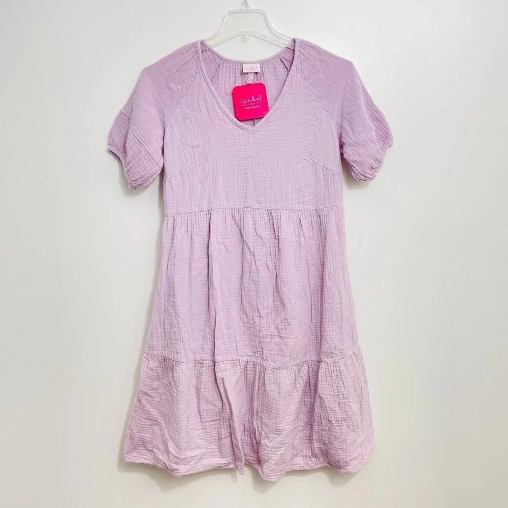 Isabel Maternity Womens Dress XXL Midi Short Sleeve Purple Gauzy Ingrid & Isabel - Picture 4 of 6